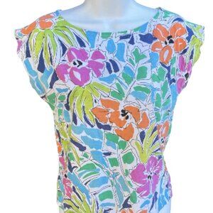 Vintage Women's Top Colorful Blouse Tropical Shirt Floral Size Medium Resort